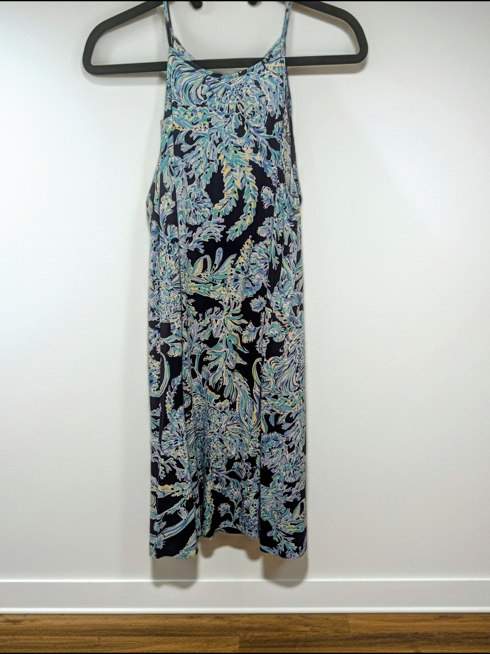 Lilly Pulitzer Navy Dress with Aqua & Light Green Paisley Print